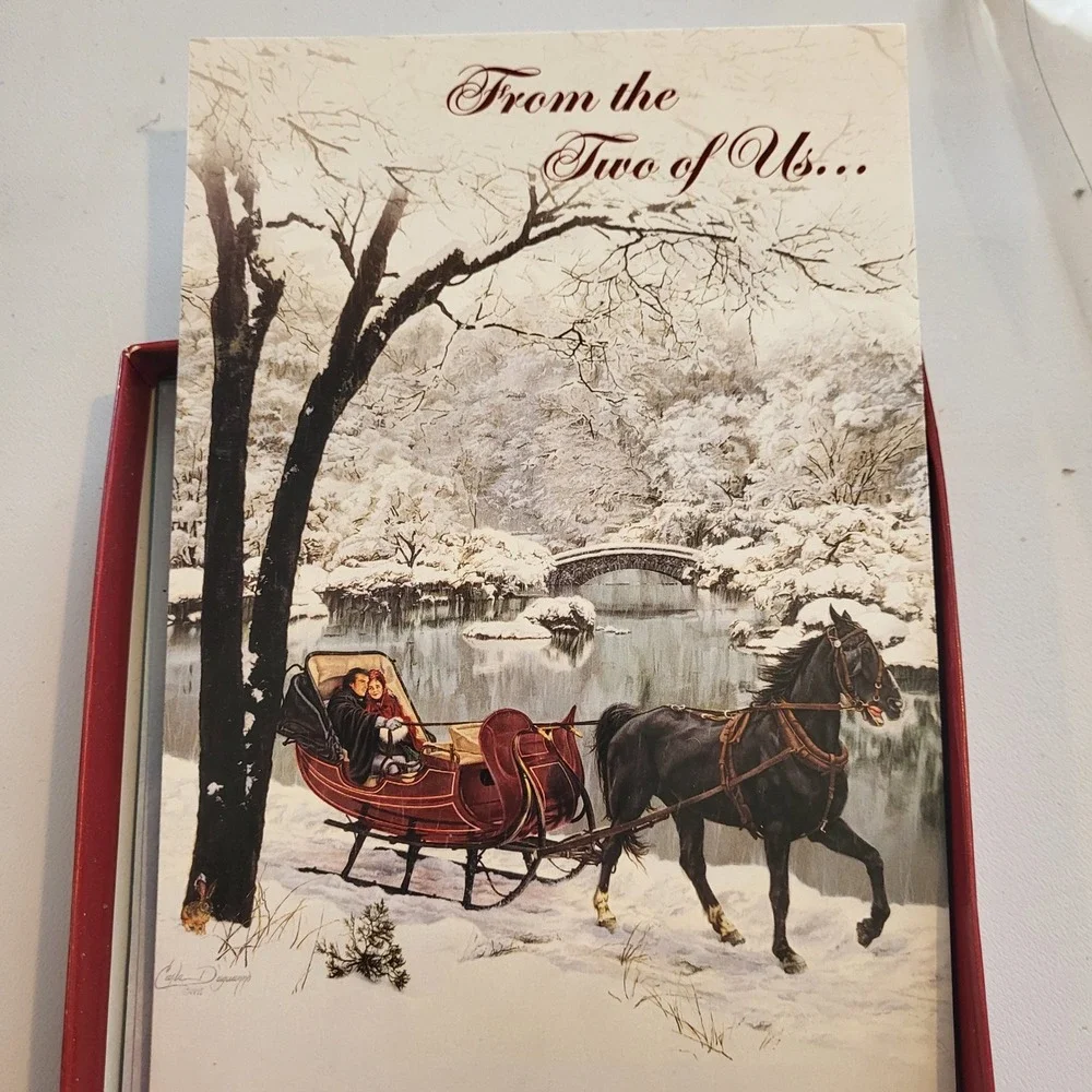 Vintage Christmas Cards Lot 4 Boxes 2004 Snowman Americana Sleigh Holiday Cards